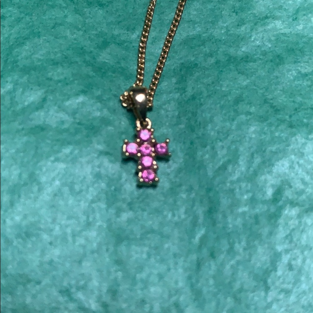Tiny Pink Cross Necklace